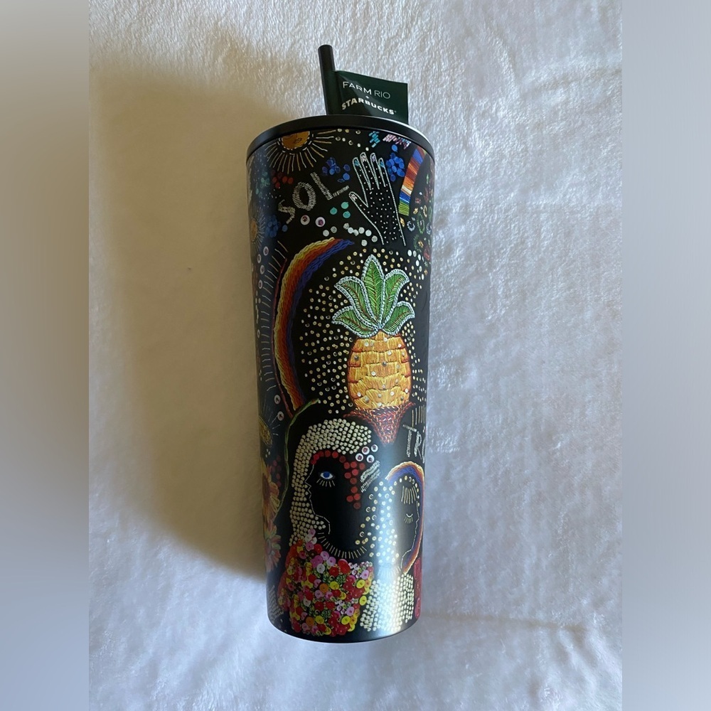 Farm Rio + Starbucks collaboration NWT‎ Venti black and rainbow tumbler